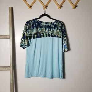 NWOT CELESTE WOMEN'S BLUE WITH TIE-DYE LOOK BLOUSE SIZE LARGE